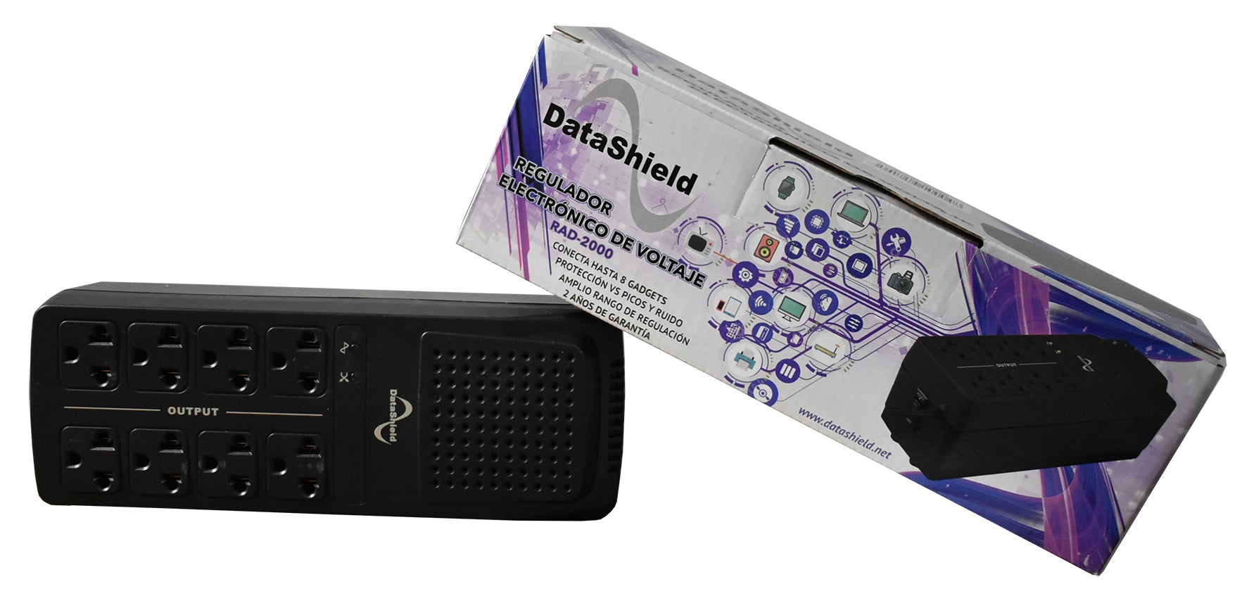 Regulador DATASHIELD RAD2000 - 8, Negro, Hogar y Oficina, 2000 VA, 1000 W Regulador DATASHIELD RAD2000 - 8, Negro, Hogar y Oficina, 2000 VA, 1000 W